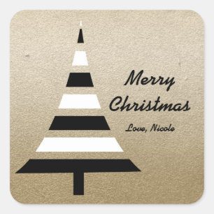 Modern Black & White Christmas Tree Stickers