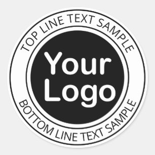 Modern Black & White Circular Text & Your Logo Classic Round Sticker