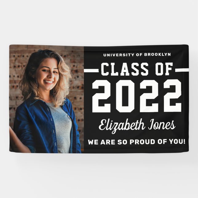 Modern Black White Class of 2022 Photo Graduation Banner (Horizontal)