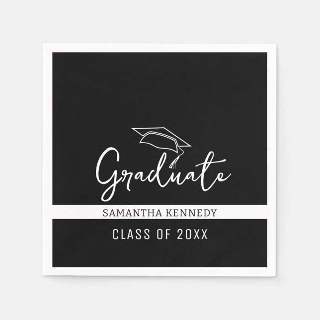 Modern Black & White Class of 2025 Grad Cap Napkin (Front)