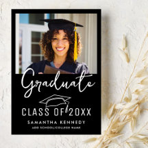 Modern Black & White Class of 2025 Grad Cap Photo