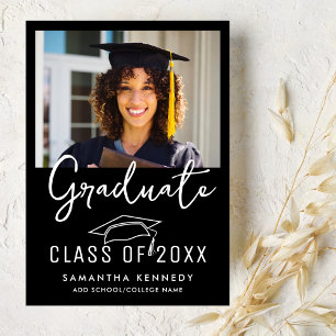 Modern Black & White Class of 2025 Grad Cap Photo Announcement