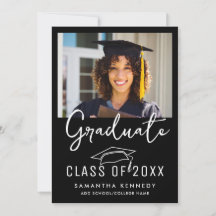 Modern Black & White Class of 2025 Grad Cap Photo