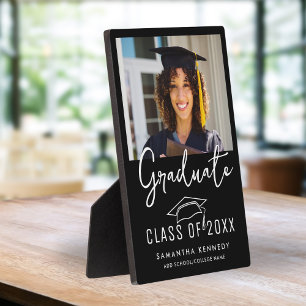 Modern Black & White Class of 2025 Grad Cap Photo Plaque