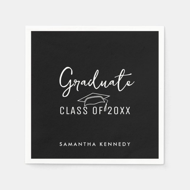 Modern Black & White Class of 2025 Graduation Cap Napkin (Front)