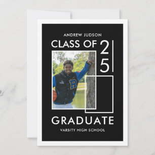 Modern Black & White Class Of 25 Photo Grad Party Invitation