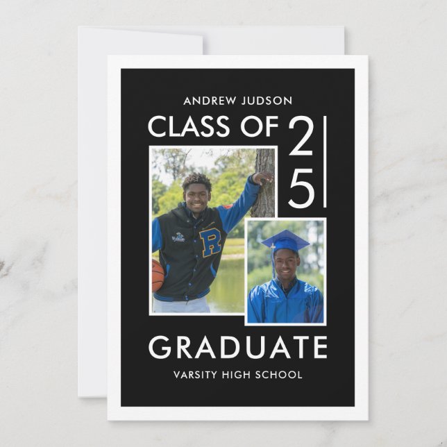 Modern Black & White Class Of 25 Photo Graduation Announcement (Front)