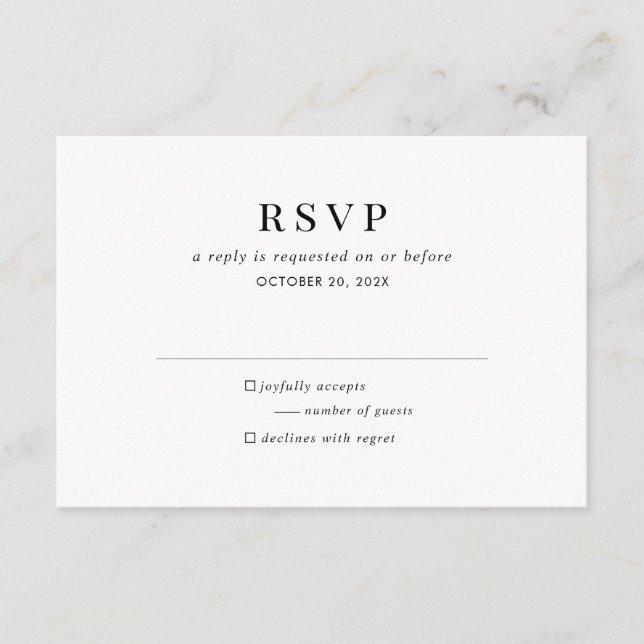 Modern Black White Classic RSVP Enclosure Card (Front)