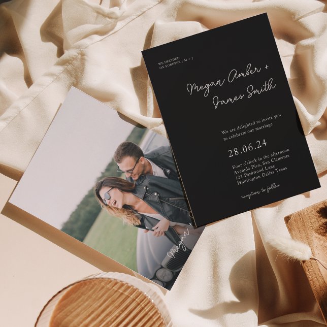 Modern Black & White Classy Script Wedding Invitation (Creator Uploaded)