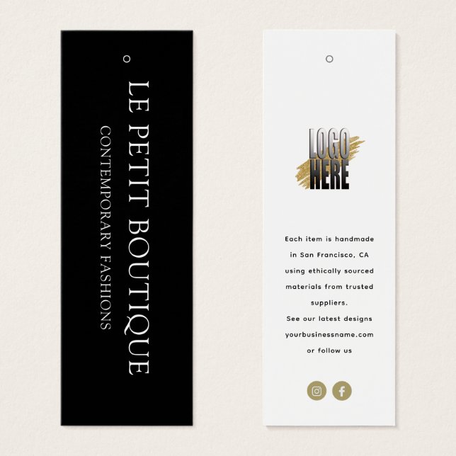 Modern Black White Clothing Store Hang Tag (Front & Back)