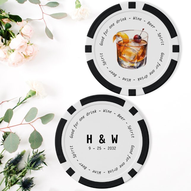 Modern Black White Cocktail Drink Voucher Wedding Poker Chips (Modern Black White Cocktail Drink Voucher Wedding Poker Chips)