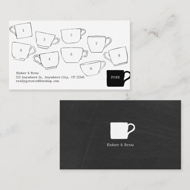 Modern Black & White Coffee Cup Loyalty Punch Card (Front/Back)