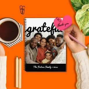 Modern Black White Color Block Grateful Photo Notebook