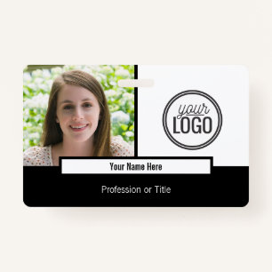Modern Black & White Colour Block Photo Name Tag ID Badge