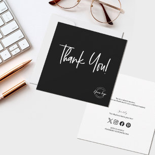 Modern Black White Company Logo Social Thank You Card