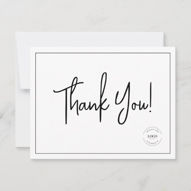 Modern Black White Company Logo Social Thank You  Card (Front)