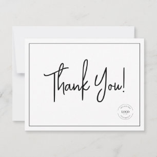 Modern Black White Company Logo Social Thank You Card