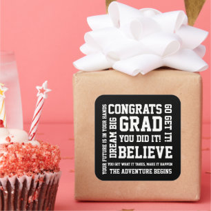 Modern Black White Congrats Grad You Did It Square Sticker