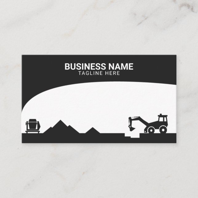 Modern Black & White Construction Site Silhouette Business Card (Front)