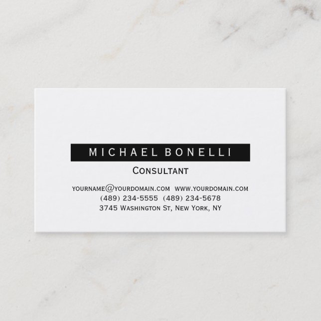 Modern Black White Consultant Business Card (Front)