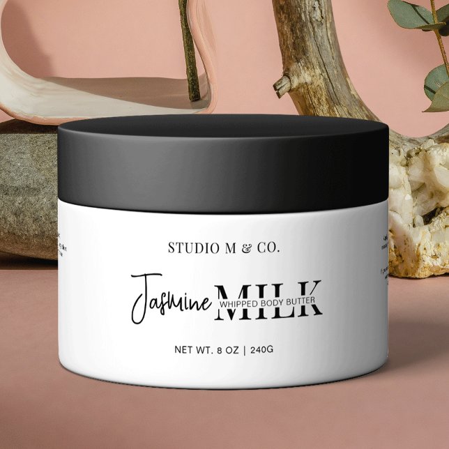 Modern Black White Cosmetic Jar Wrapper Label (Cosmetic Jar Wrap Around Label, great for body butter jars, scrubs or lotions.)