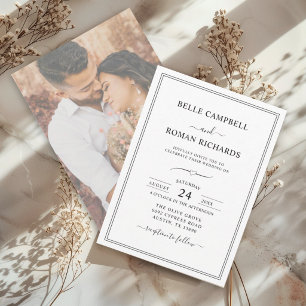 Modern Black & White Couple Photo Wedding Invitation