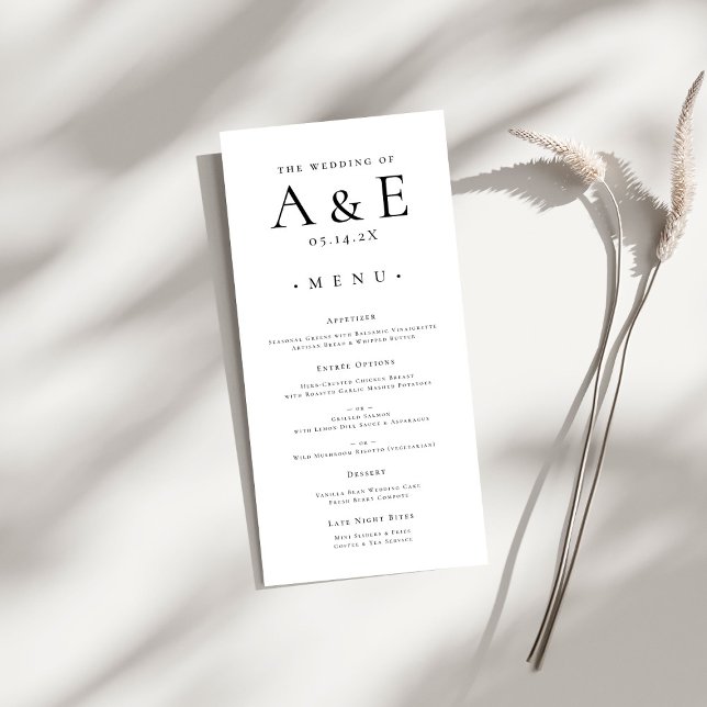 Modern Black & White Couples Monogram Wedding Menu (Creator Uploaded)