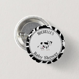 Modern Black White Cow Print Baby Shower 3 Cm Round Badge