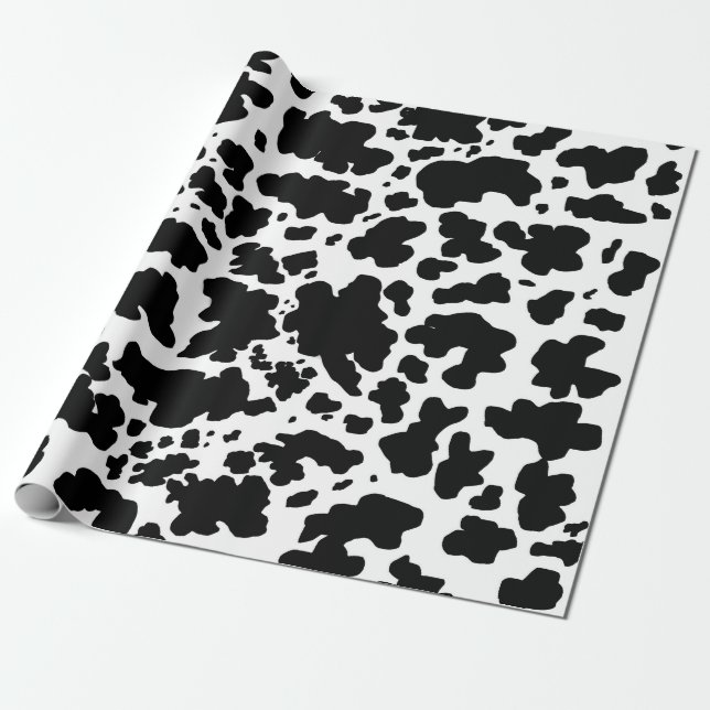 Modern Black White Cow Skin Texture Animal Print  Wrapping Paper (Unrolled)