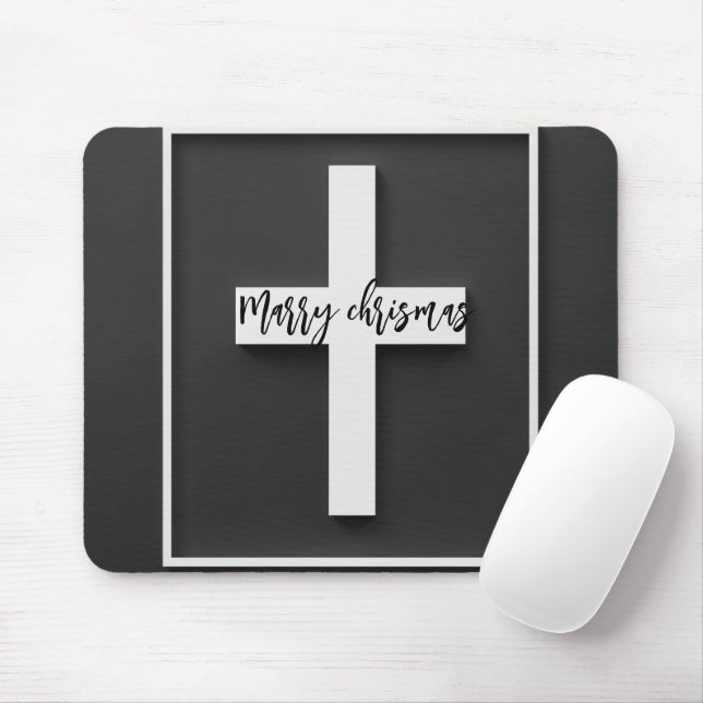 Modern Black White Cross Christian Mouse Pad (With Mouse)