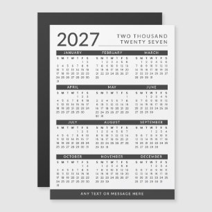 Modern Black & White Custom 2027 Magnetic Calendar