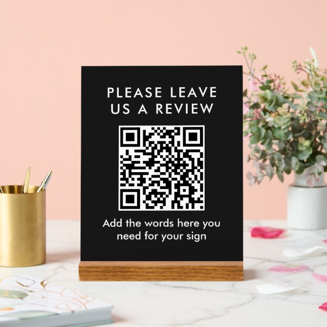 Modern Black & White Custom Leave a Review QR Code Acrylic Sign (Wedding)