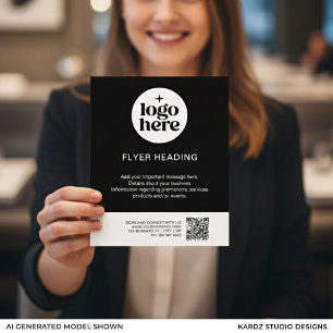 Modern Black & White Custom Logo QR Code Business Flyer
