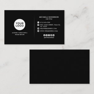 Modern Black & White Custom Logo & Socials Busines Business Card