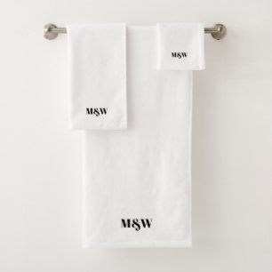 Modern black white custom monogram elegant chic bath towel set