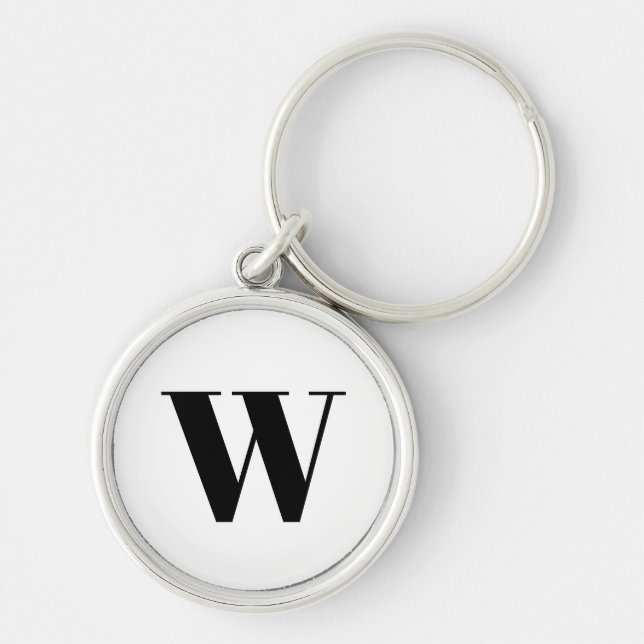 Modern black white custom monogram initial letter key ring (Front)