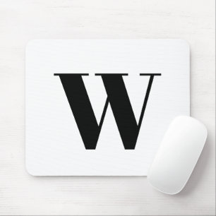 Modern black white custom monogram initial letter mouse mat