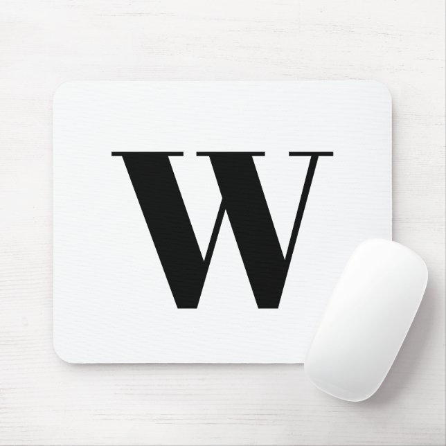 Modern black white custom monogram initial letter mouse mat (With Mouse)