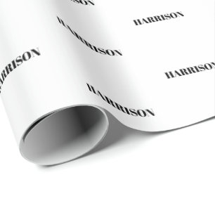 Modern black white Custom Name Text Birthday Gift Wrapping Paper