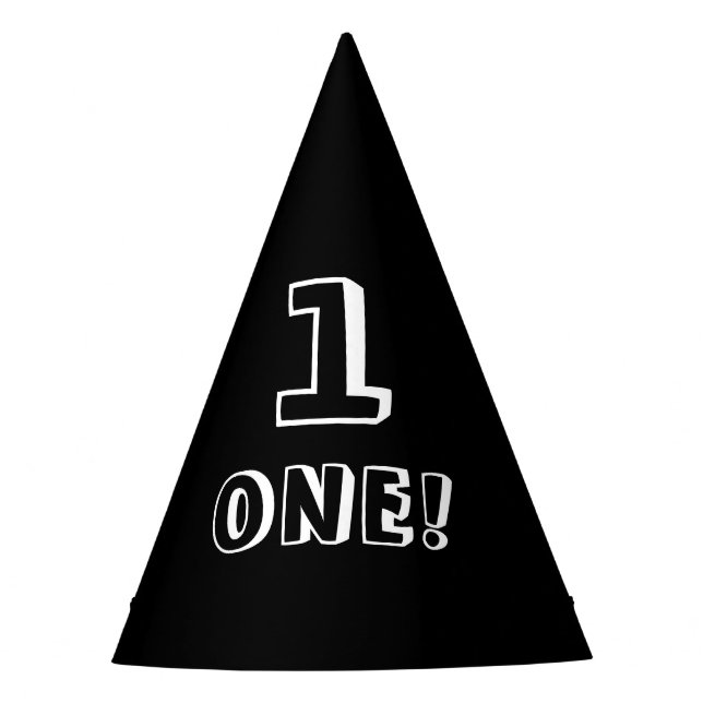Modern black white custom number age year birthday party hat (Front)