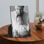 Modern Black White Custom Photo Daddy & Baby Name Plaque<br><div class="desc">Beautiful modern and minimal custom black and white photo keepsake for dads and new dads. Design feature a full photo in black and white colour with "DADDY &" displayed over the photo in a light white opacity overlay and personalised with your son or daughter's name. Make a great gift for...</div>