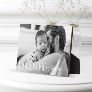 Modern Black White Custom Photo Daddy & Baby Name Plaque