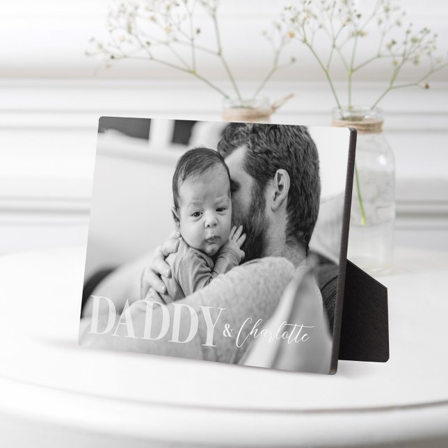 Modern Black White Custom Photo Daddy & Baby Name Plaque (Creator Uploaded)