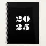Modern black white custom year stylish typography planner<br><div class="desc">Minimalist black and white modern bold stylish typography numbers custom year Planner. 
Custom white text,  numbers,  black solid plain background.
You can personalised it with your initials,  monogram,  year,  etc or just delete the text,  and leave the solid plain black colour.</div>