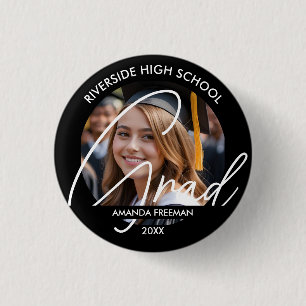 Modern Black & White Customised Graduate Photo 3 Cm Round Badge