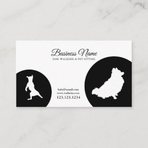 Modern Black & White Cute Silhouette Dog Walking Business Card