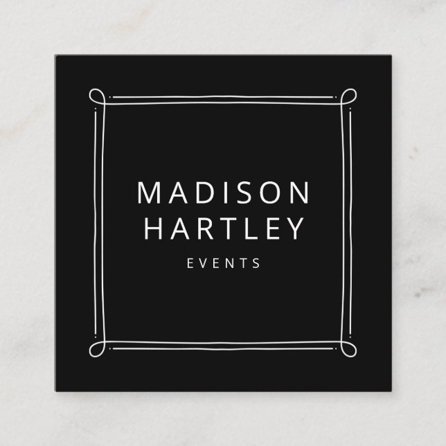 Modern Black & White Decorative Square Frame Business Card (Front)