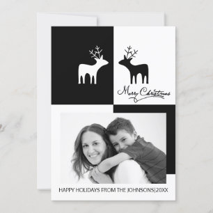 Modern black white deer Merry Christmas photo Holiday Card