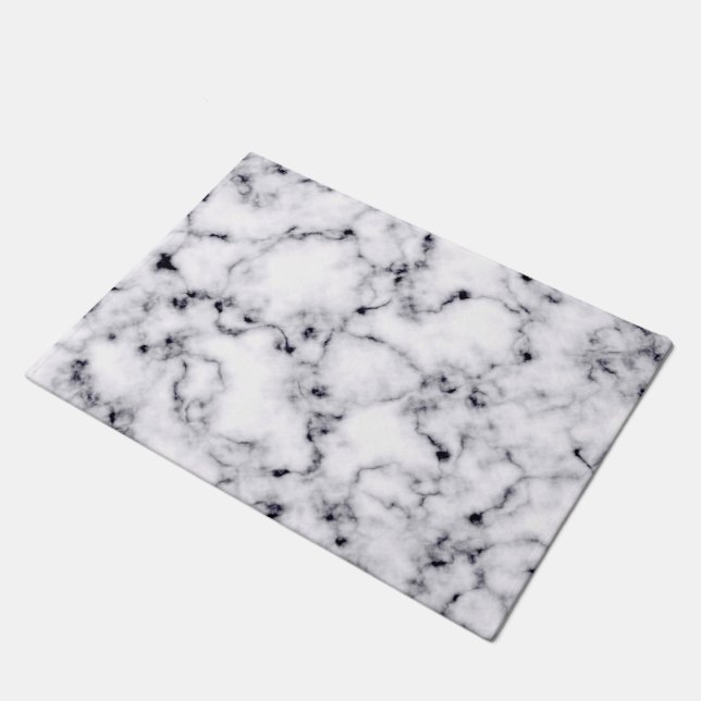 Modern Black White Designer Marble Pattern Doormat (Angled)