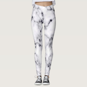 Modern Black White Designer Marble Pattern Leggings